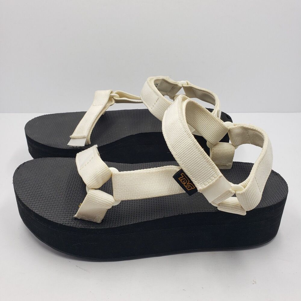 Teva Midform Universal Platform Sandals Womens 8 White Black Strappy Retro - Picture 5 of 14